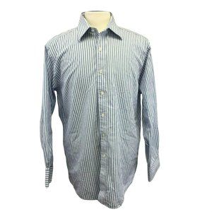 MICHAEL KORS Mens Dress Shirt XL Mens 17 34-35 Blue White Striped Button L/S